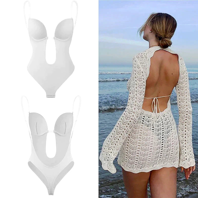 Invisible women's backless shapewear. Sculpting body shaper for a smooth, flattering look under any open back gown.