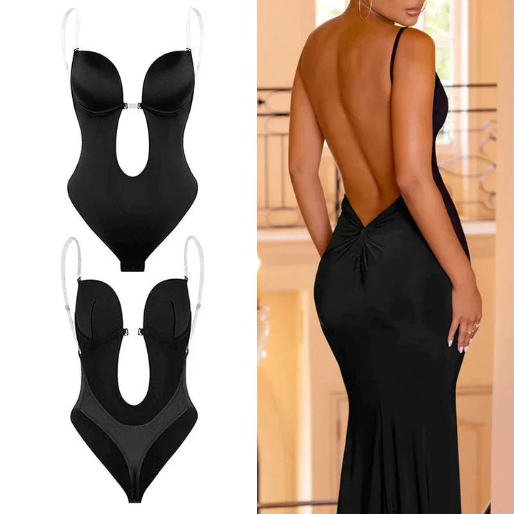 Deep plunge backless foundation garment. This women's body shaper provides instant figure & seamless support.