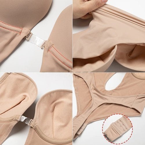 Seamless backless body shaper for women. Deep plunge design for a smooth silhouette and instant figure enhancement.