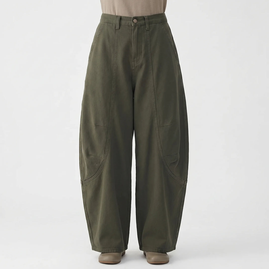 Women's stylish barrel-leg pants with a low-rise fit. Baggy and relaxed, these jeans offer comfort and casual style.