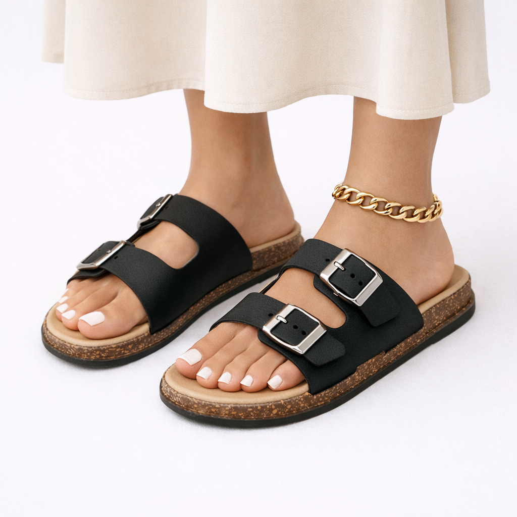 Comfortable women's flat walking sandals, perfect for summer casual wear and everyday supportive comfort.
