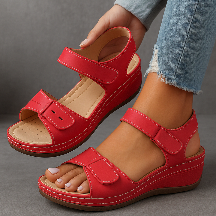 Trendy women's casual wedge sandals with adjustable hook-loop straps & durable design. Great for comfortable summer walking.