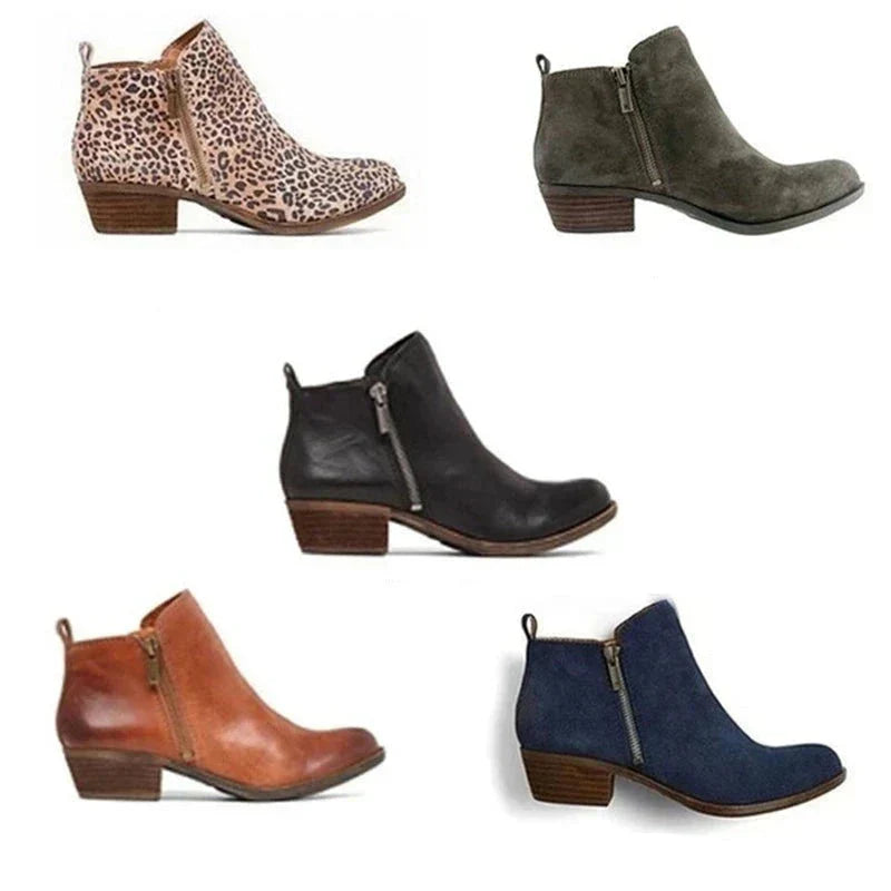 Professional women's ankle boots with a durable block heel & easy side zip. Great for work & all-day comfort.