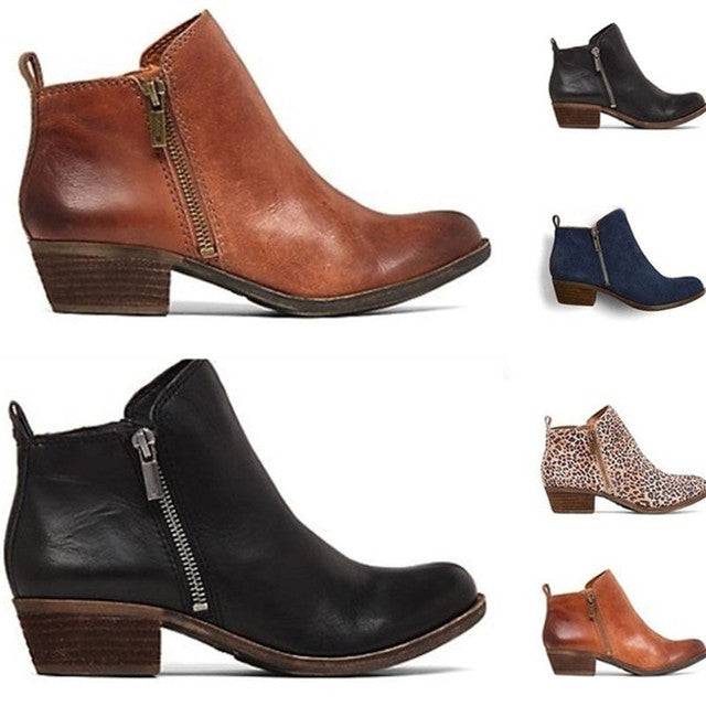Everyday women's ankle boots featuring a chic block heel, rounded toe, and practical side zip. Stylish & comfy.