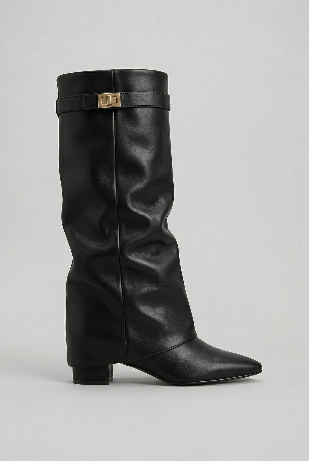 Elegant black women's knee high boots featuring a comfortable block heel & practical side zip for winter fashion.