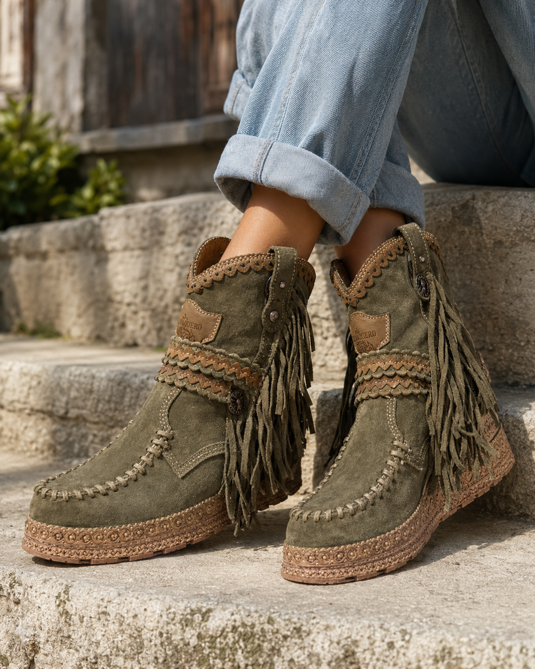Casual women's western ankle boots with fringe, perfect for boho festivals and everyday fashion footwear.