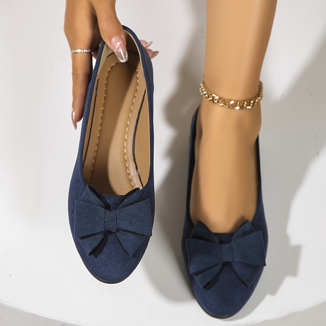 Stylish women's casual wedge ballet flats, slip-on design with a chic bow.