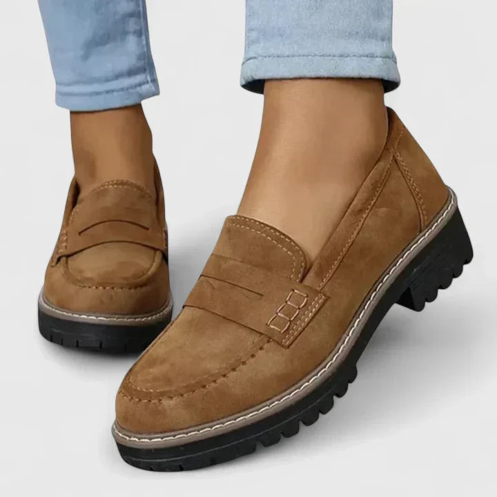 Stylish women's preppy chunky lug-sole loafers, versatile slip-on footwear for a comfortable look.