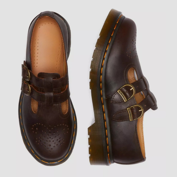 Black women's double buckle Mary Jane flats, capturing edgy grunge and alternative fashion.