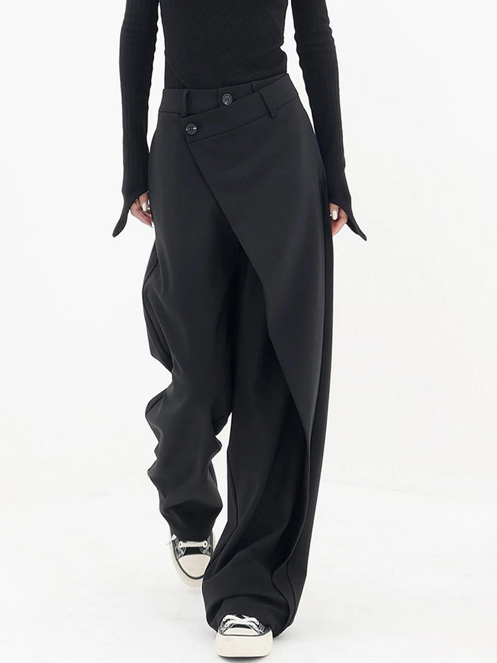 Trendy women's Monroe Baggy Trousers, relaxed fit with asymmetric waist, wide leg for casual comfort.