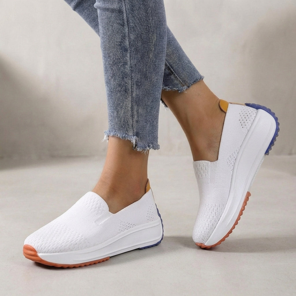 Ladies' comfortable brown slip-on platform orthopedic sneakers for easy wear, perfect for walking and casual style.
