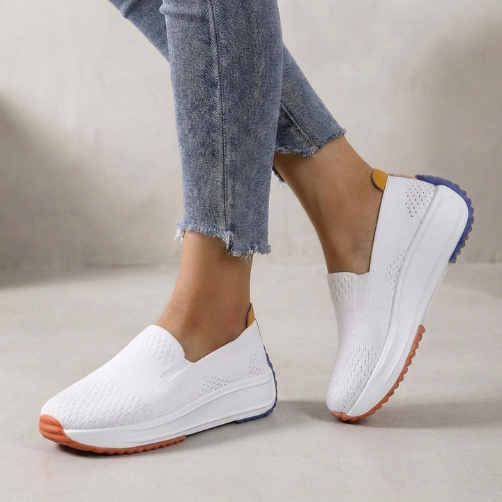 Ladies' comfortable brown slip-on platform orthopedic sneakers for easy wear, perfect for walking and casual style.