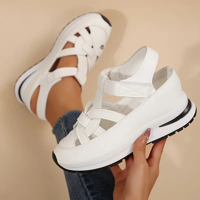 Chic women's platform sandals with a sporty open-toe design & cutout straps, versatile for summer casual and everyday comfort.