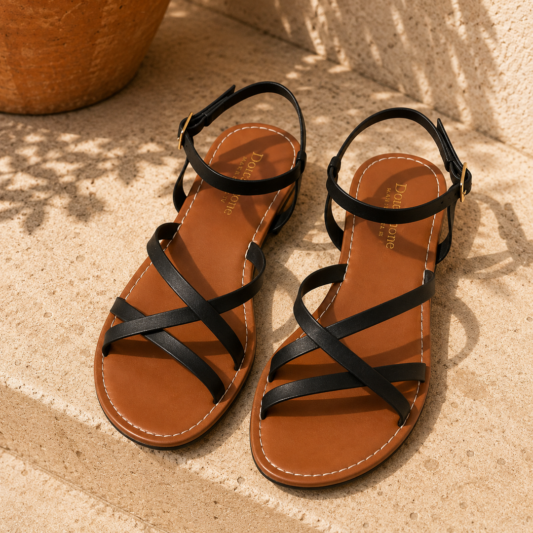 Women's casual strappy flat sandals, ideal for warm weather. Comfortable ankle strap design, perfect for summer walks.