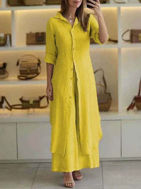Versatile women's button-down shirt maxi dress, 3/4 sleeves. A must-have for summer fashion & elegant wear.