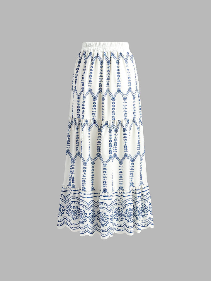 Women's chic printed sleeveless skirt set with a trendy tie-back top. Stylish two-piece vacation wear for spring & summer.