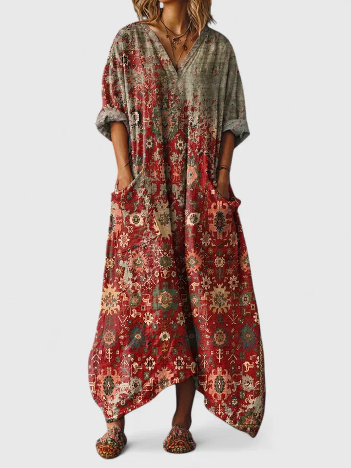 Relaxed fit women's bohemian print wide leg jumpsuit, ideal for vacation outfits and comfortable summer fashion.