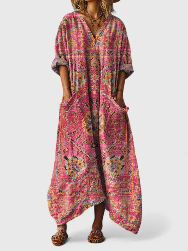 Comfortable women's oversized bohemian printed jumpsuit with a relaxed fit and wide legs for summer style.