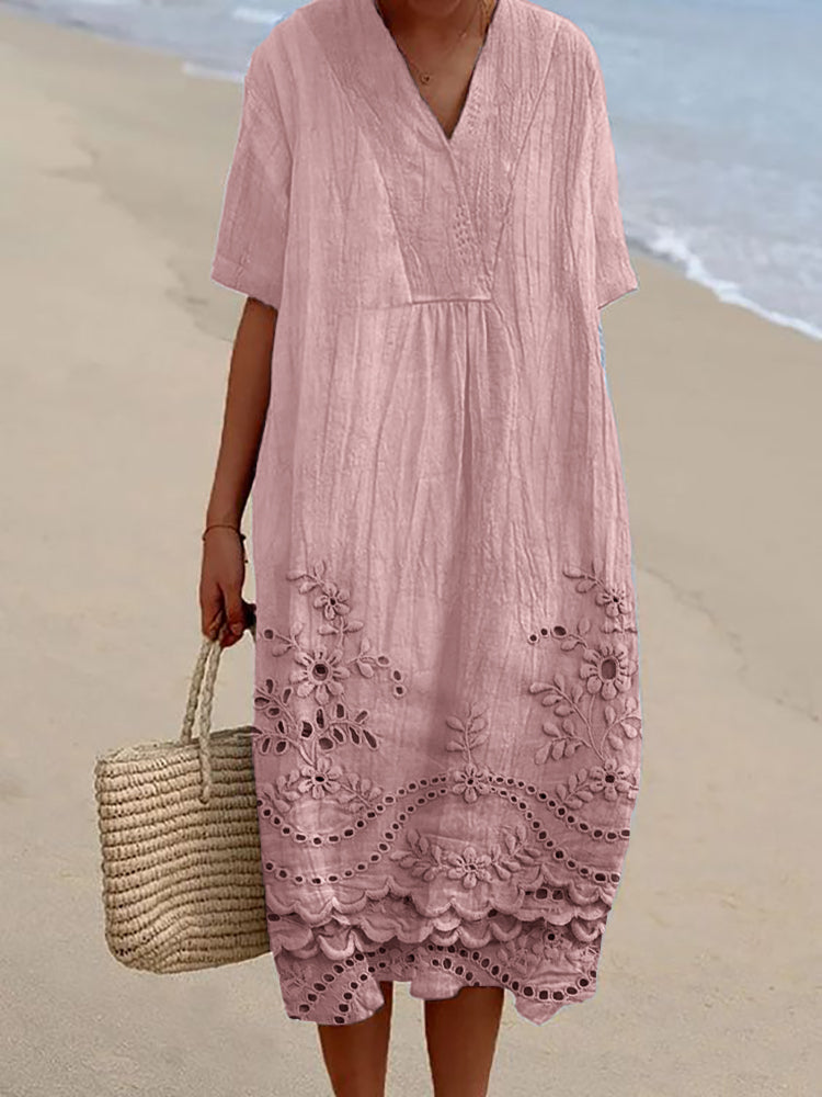 Bohemian midi dress for women, light & flowy summer fashion. Perfect casual beach or vacation dress with a relaxed fit.