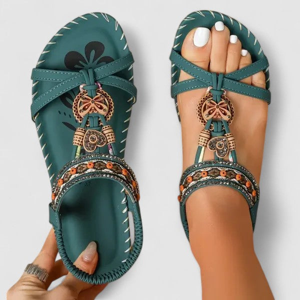 Summer casual women's embroidered flat sandals, offering boho style & comfort.