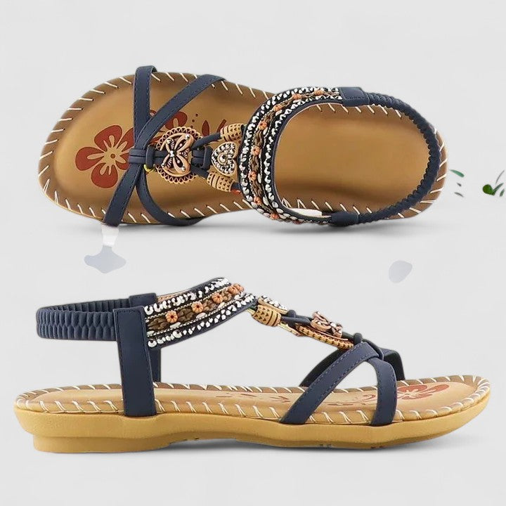 Stylish women's embroidered flat sandals, perfect for travel & summer outfits.