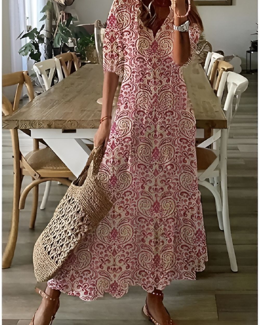 Vacation-ready women's beach maxi dress. Lightweight, airy, and stylish for bohemian summer days.
