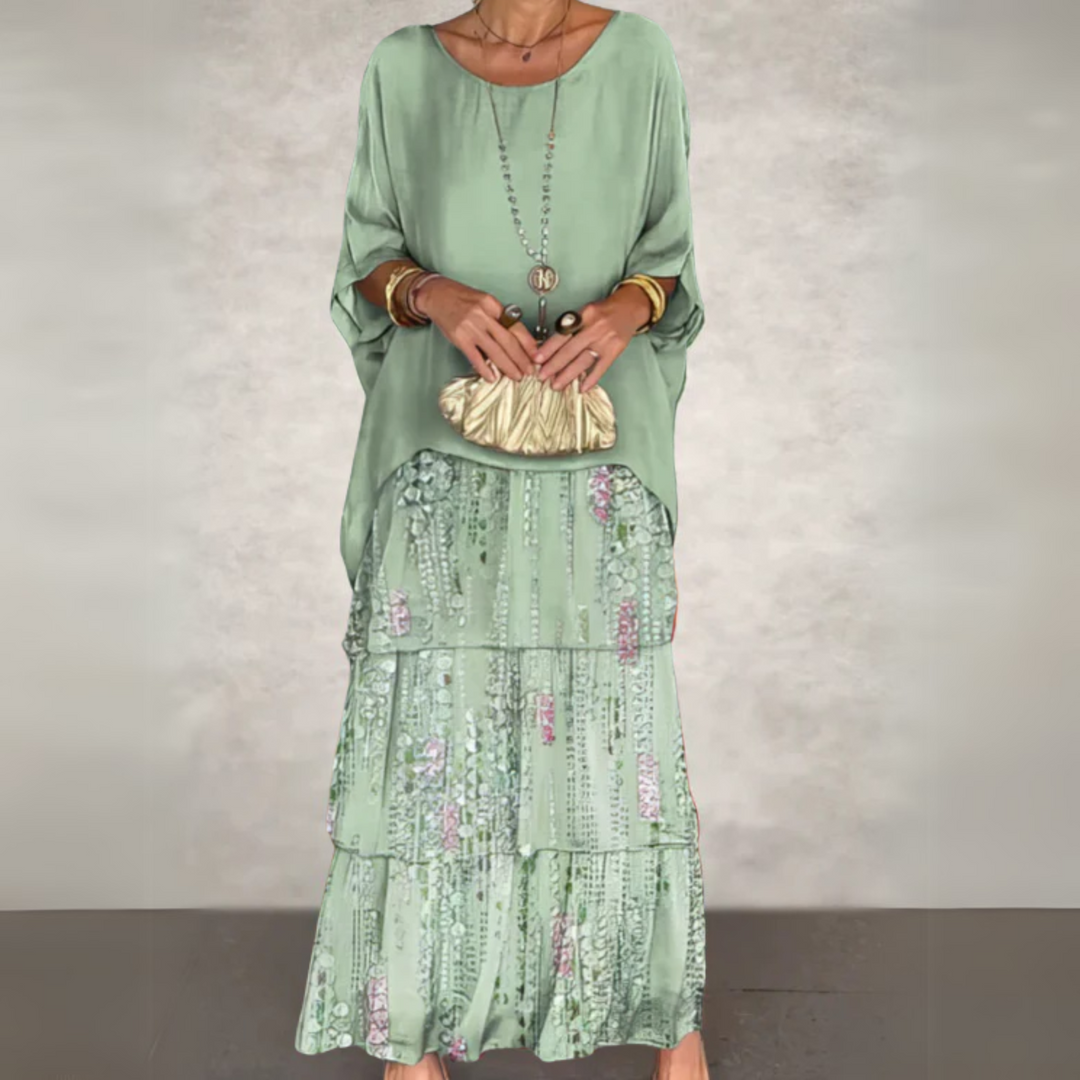 Flowy batwing top from the women's boho layered dress set, designed for comfortable summer style.