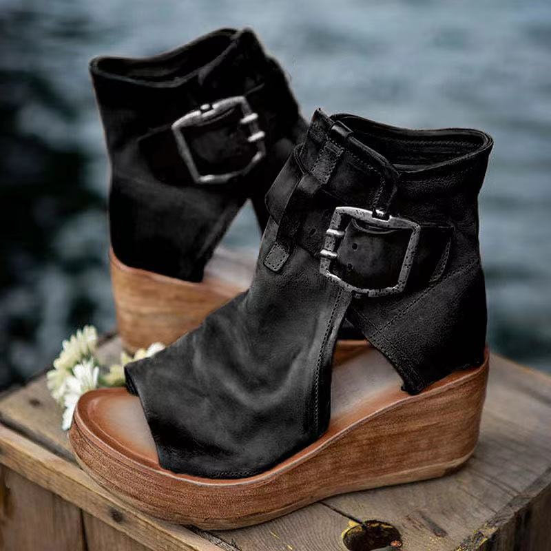 Stylish women's boho wedge sandals with adjustable buckle for comfortable walking.