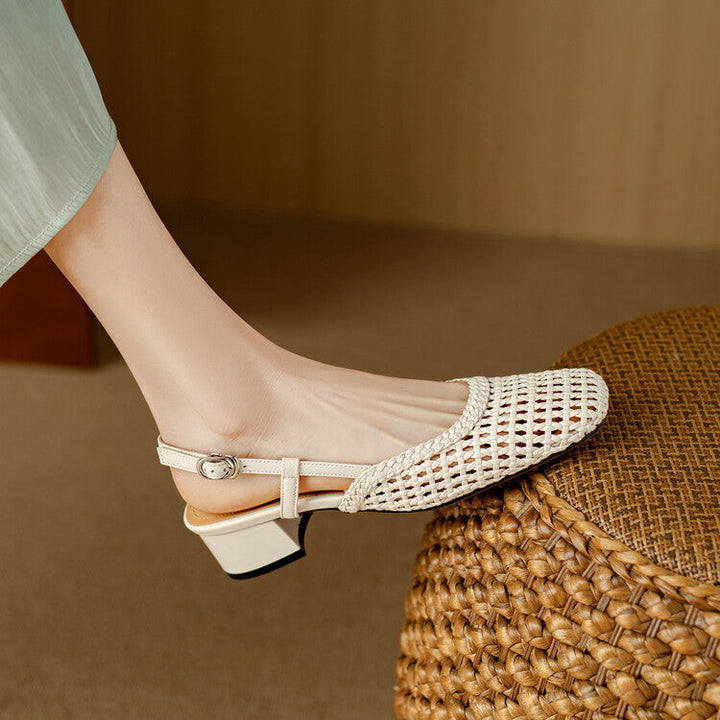 Women's braided slingback block heel sandals, designed for all-day comfort & style.