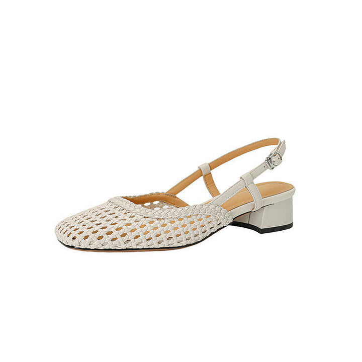 Versatile summer slingback sandals for women, with a comfortable block heel & elegant braided design.