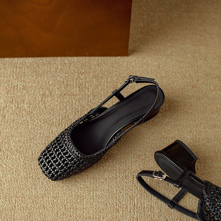 Women's comfortable braided slingback sandals, chic block heel for office, casual, or summer fashion.
