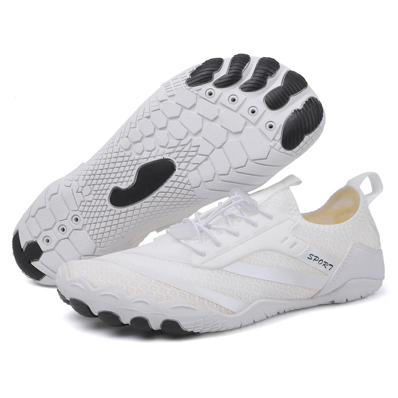 Women's breathable barefoot sport shoes, front view. Lightweight minimalist design for natural movement.
