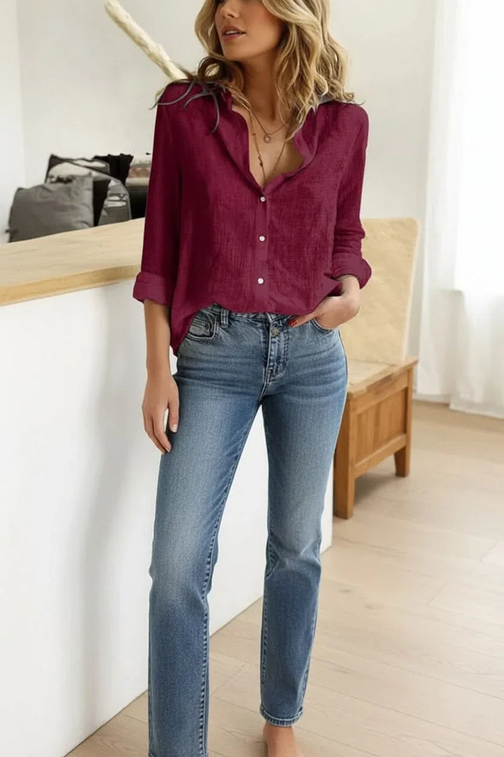 Women's breathable lightweight long sleeve casual top in white, perfect for everyday comfort & versatile style.