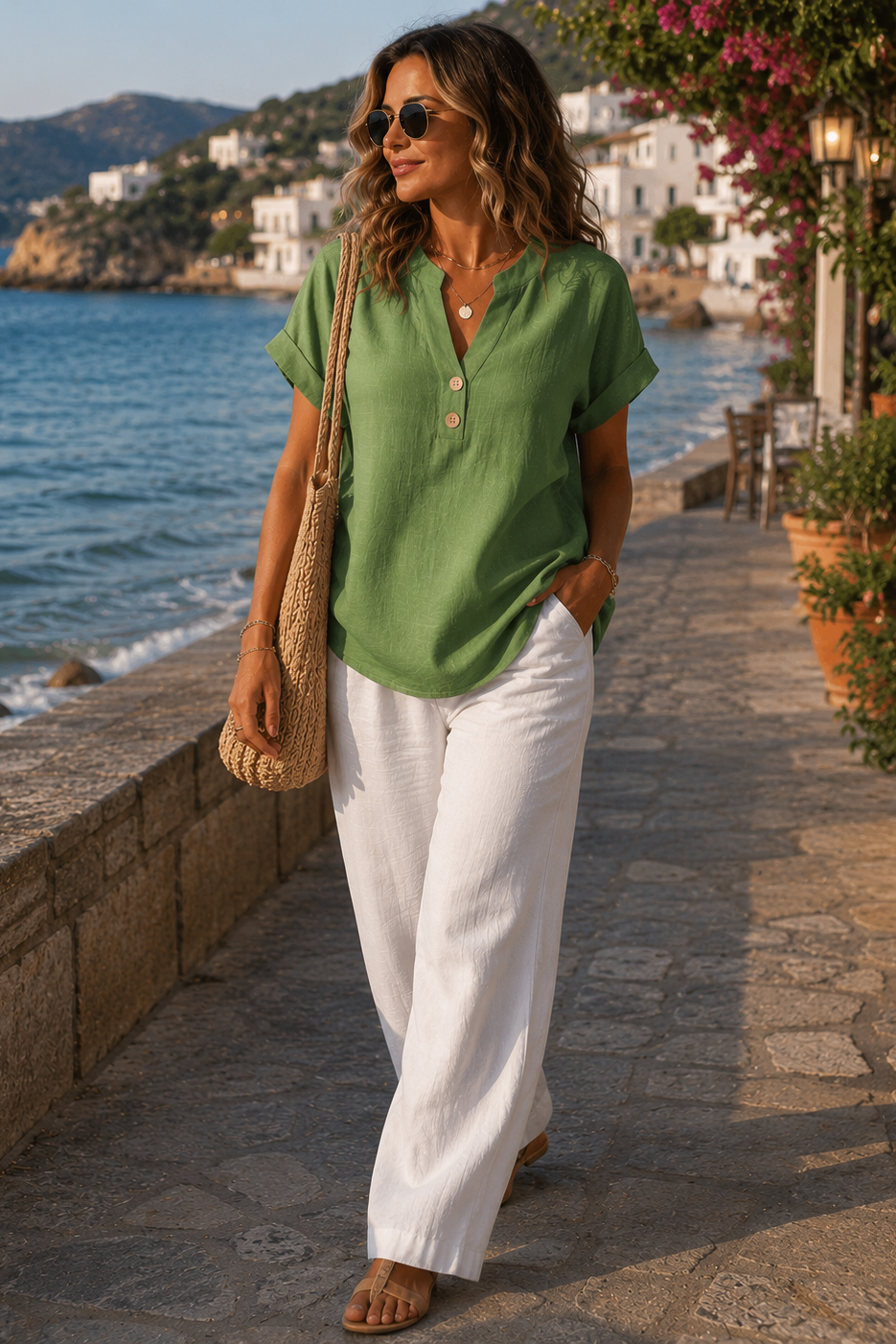 Comfortable breathable ladies blouse with unique button details, ideal for relaxed everyday wear.
