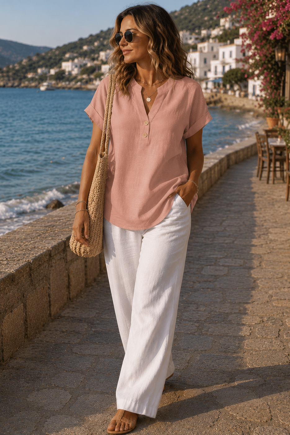 Effortless style: women's long sleeve top with chic button details, breathable fabric for comfort.