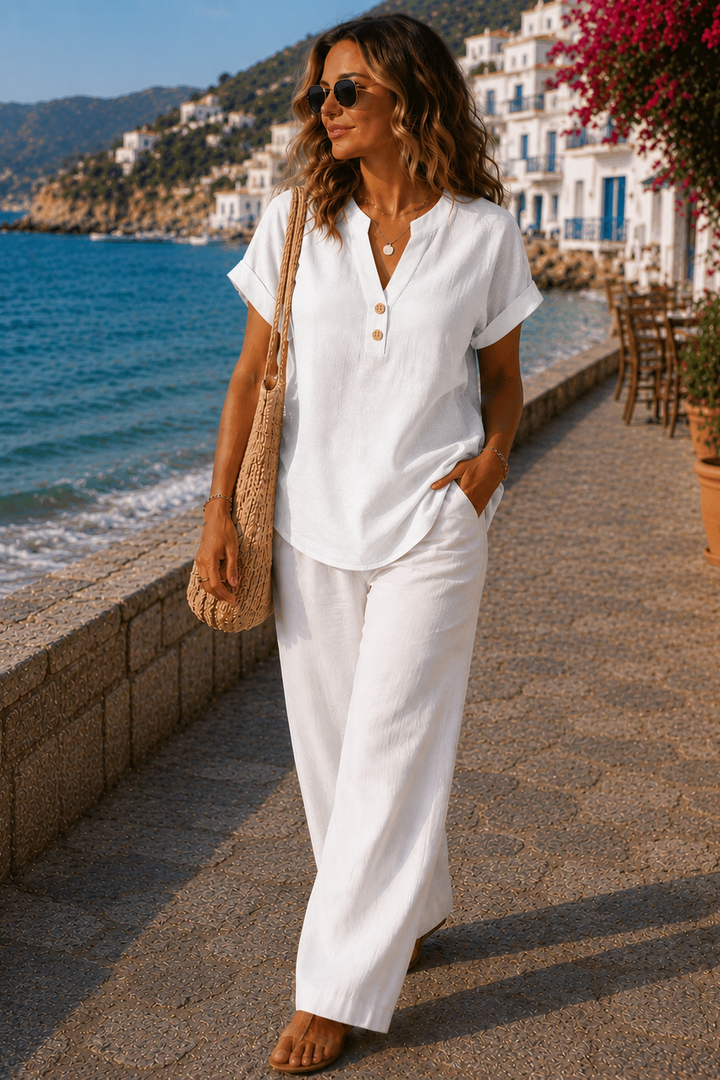 Versatile women's button detail top, breathable and comfortable, transitions seamlessly from office to casual.