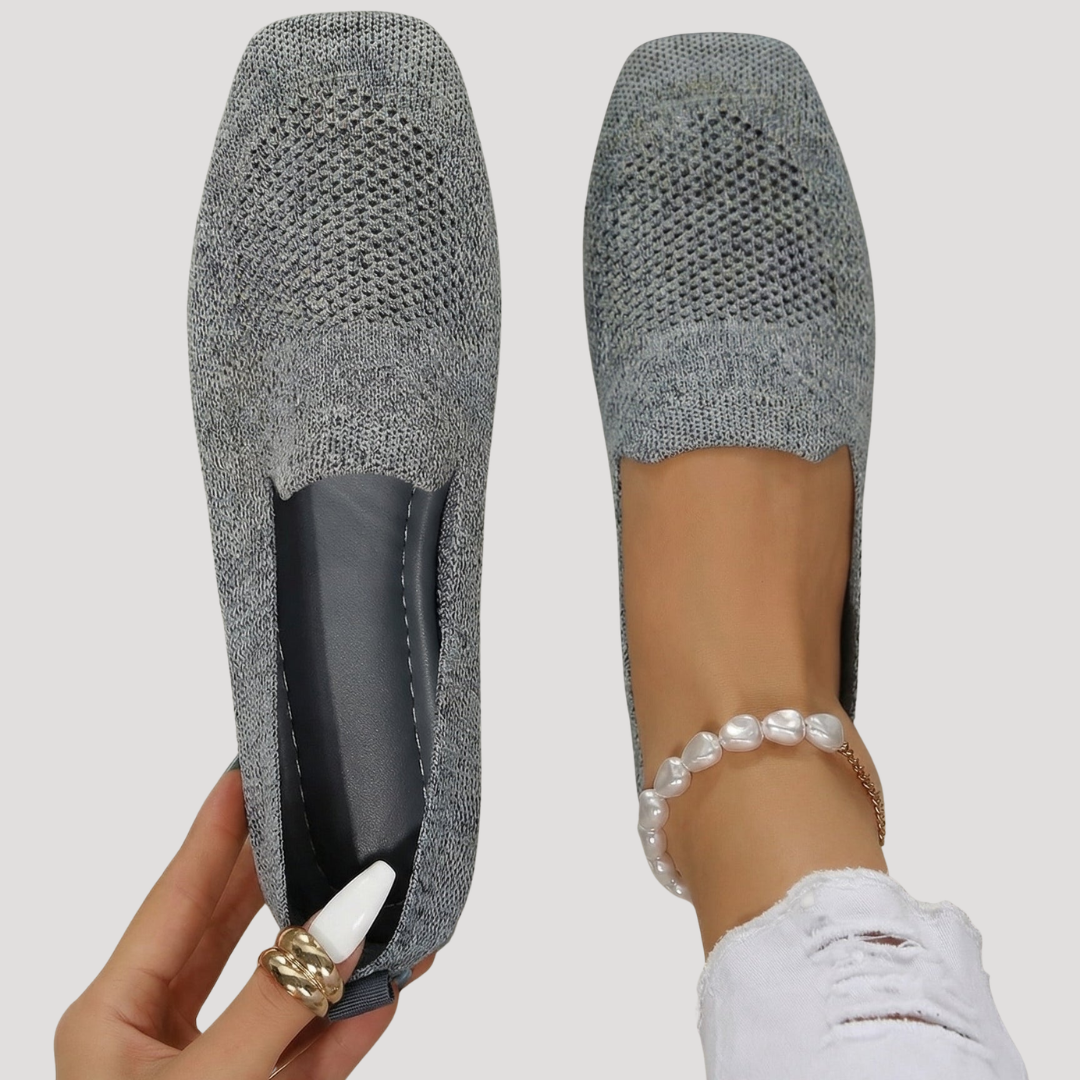 Women's breathable square toe slip-on ballet flats. Comfortable everyday casual shoes.