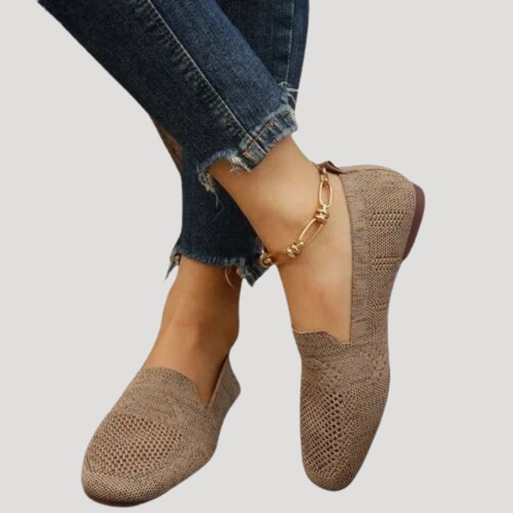 Breathable mesh women's square toe ballet flats. Slip-on comfort footwear for summer.
