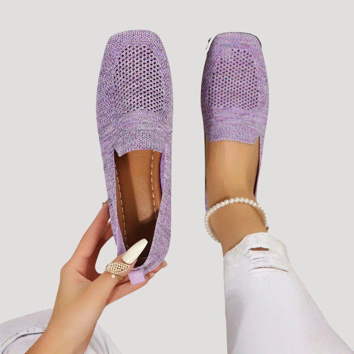 Easy slip-on women's ballet flats with square toe. Breathable design for all-day comfort footwear.