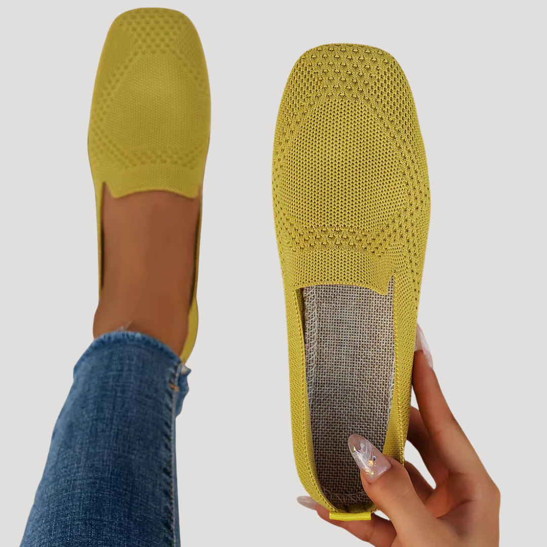 Ultra-comfortable breathable square toe slip-on ballet flats. Women's everyday comfort shoes.