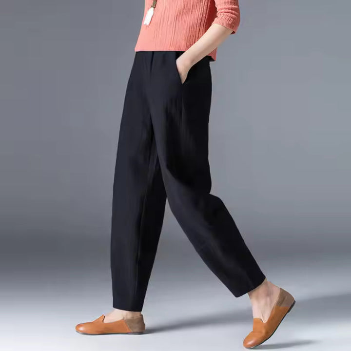 Stylish women's summer leisurewear pants, comfortable, relaxed fit, ankle length design.