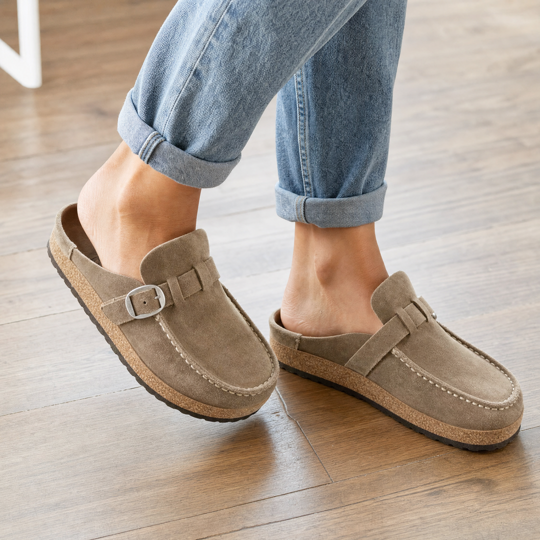 Side view of Brynn women's orthopedic mules, offering arch support & all-day comfort for daily wear.