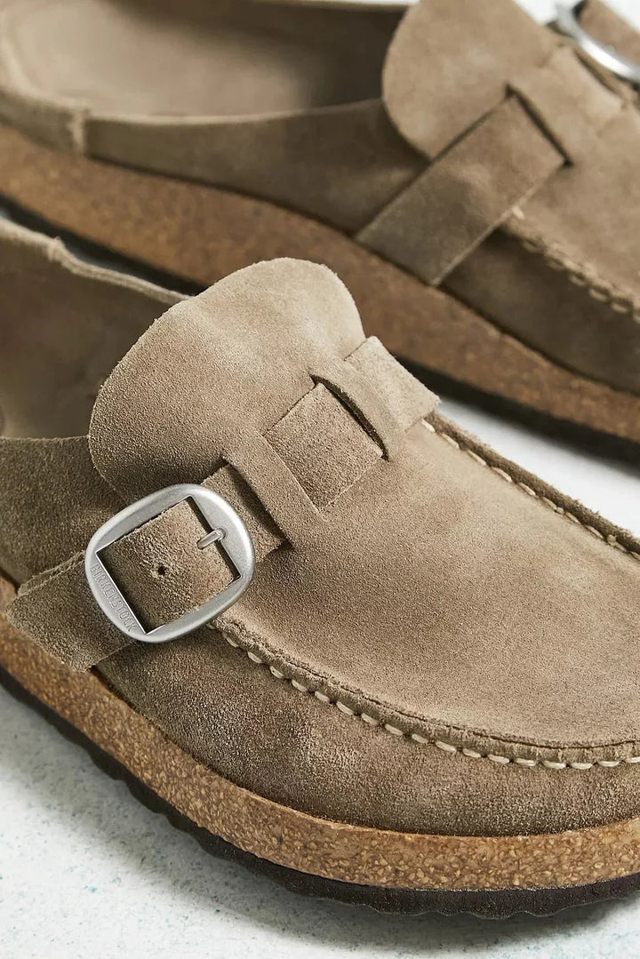 Textured upper of Brynn women's comfort mules, a stylish slip-on shoe with orthopedic arch support.