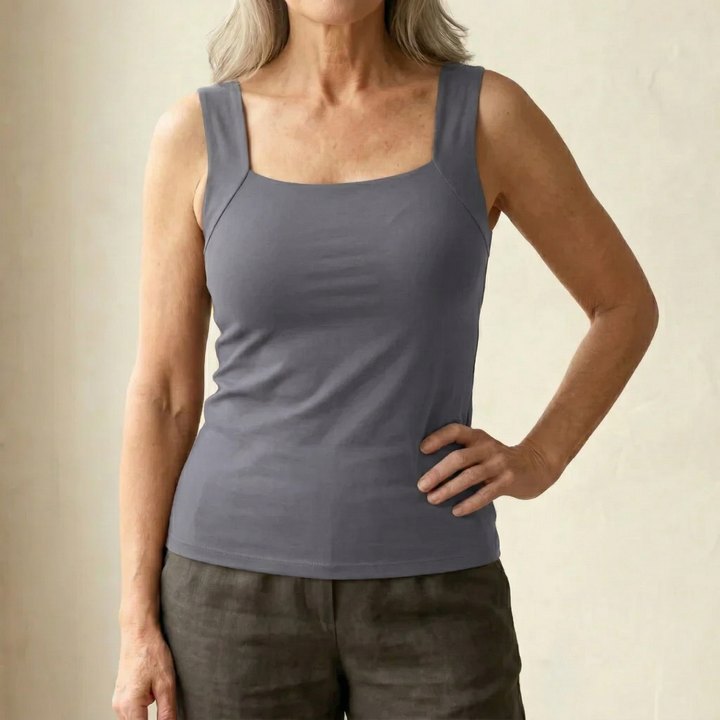 Women's comfortable everyday tank top, built-in wire-free bra for excellent support.