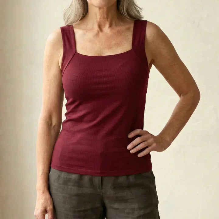Activewear built-in bra tank top, women's sleeveless design for comfort, support, and flexibility.