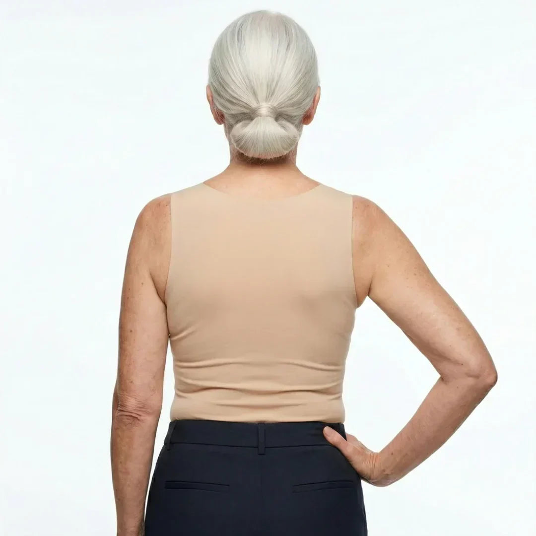 Supportive women's tank with built-in bra, wire-free and perfect for active or casual layering.