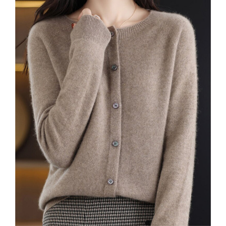 Lightweight women's O-neck button cardigan, excellent for layering in both office & casual settings.