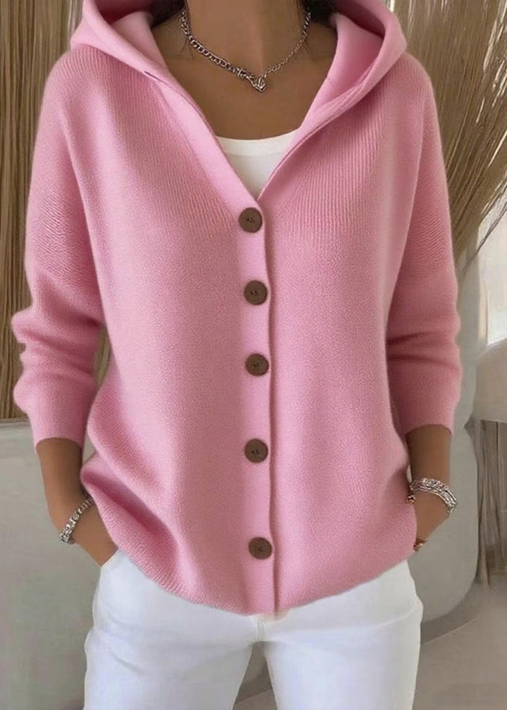 Cozy women's button-up hooded cardigan. Stylish long-sleeve sweater, perfect for everyday layering.