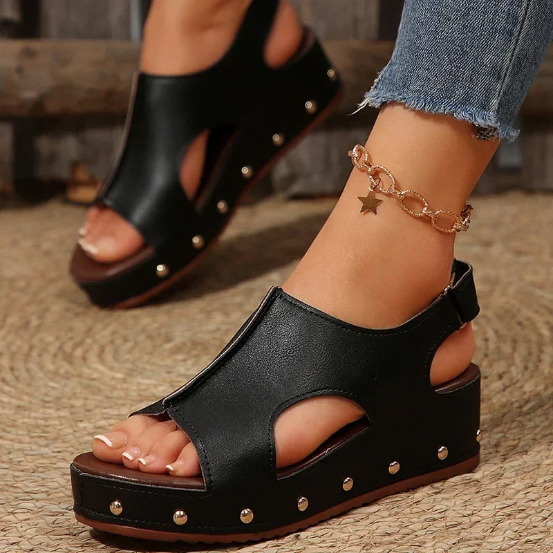 Comfortable women's Camellia platform heeled sandals. Stylish cushioned summer footwear, a must-have for womens shoes.