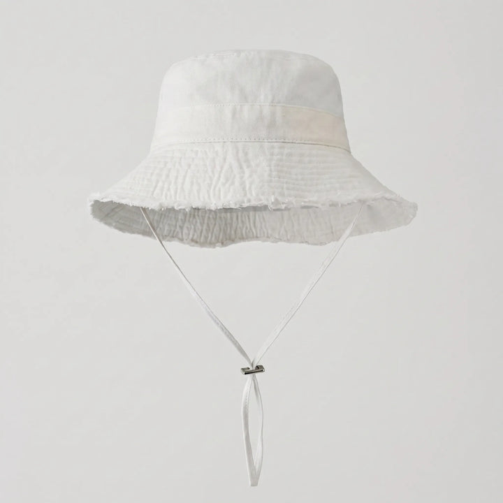 Beach accessory: women's casual bucket hat, adjustable chin strap, excellent sun protection.